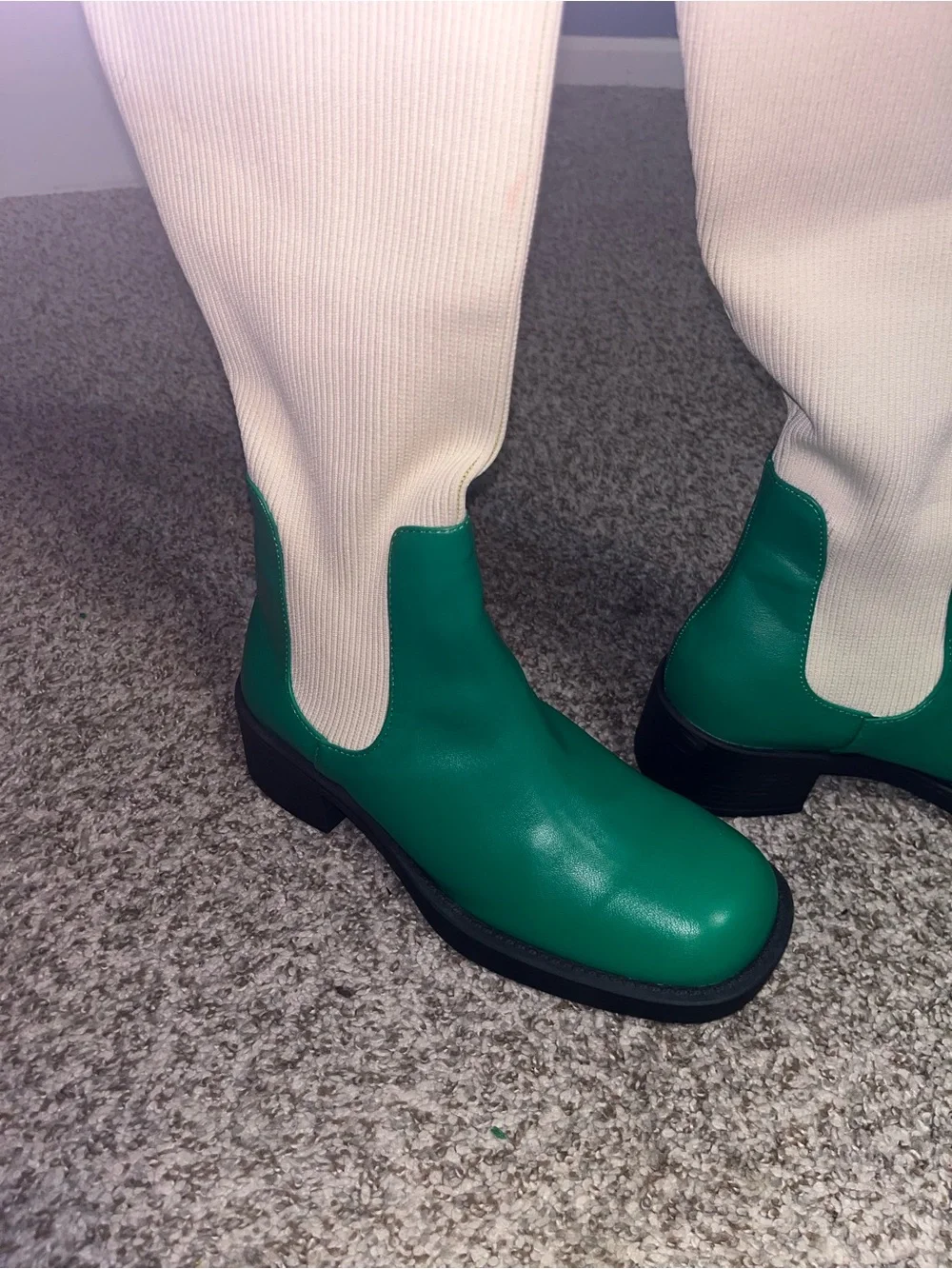 Rev-It-Up Motocross Detail Over The Knee Thigh High Long Boot In Green And Cream